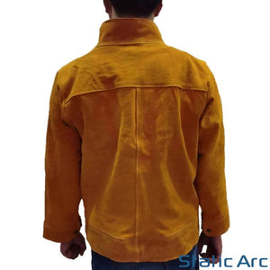 LEATHER WELDING JACKET COW SPLIT HEAT RESISTANT SPATTER WELDERS COAT PPE TAN YELLOW