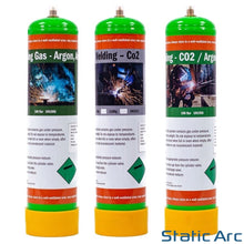 Load image into Gallery viewer, ARGON CO2 DISPOSABLE GAS BOTTLE CYLINDER KIT WELDING 100% PURE 88/12% MIX 0.95L
