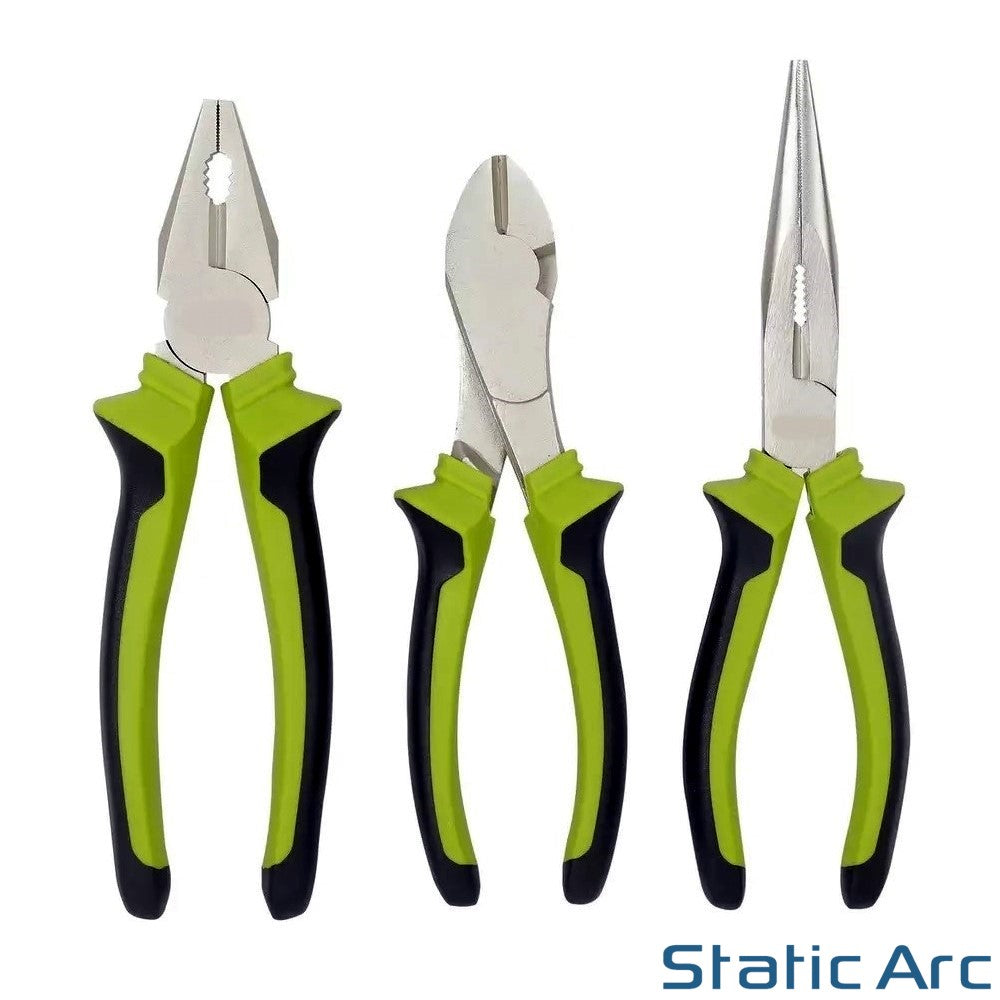 3pc CHROME STEEL PLIER SET COMBINATION LONG NOSE DIAGONAL SIDE CUTTER 150mm 6