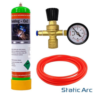 ARGON CO2 DISPOSABLE GAS BOTTLE CYLINDER KIT WELDING REGULATOR GAUGE HOSE 0.95L