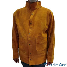 Load image into Gallery viewer, LEATHER WELDING JACKET COW SPLIT HEAT RESISTANT SPATTER WELDERS COAT PPE TAN YELLOW
