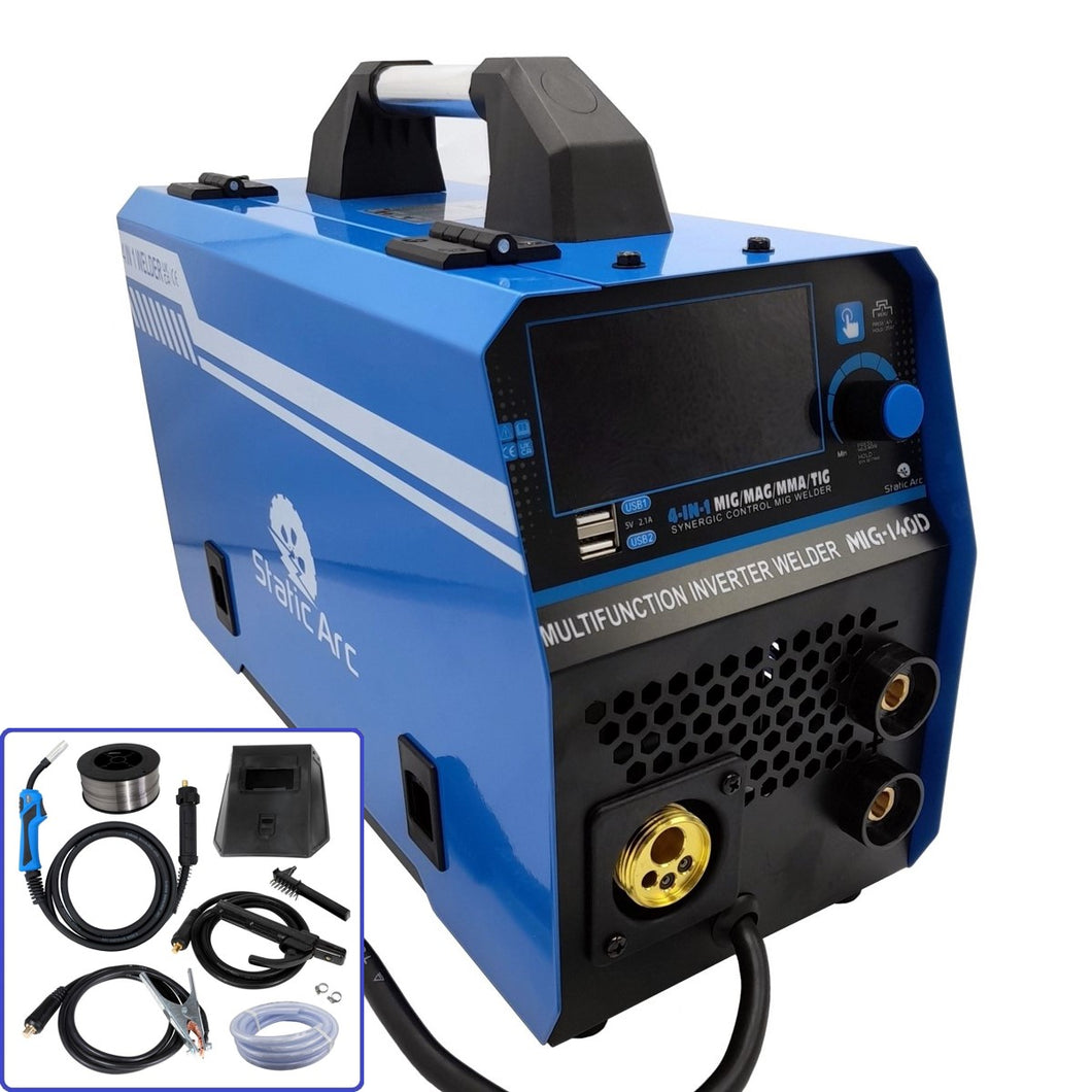 MIG 140D Inverter Welder 4in1 Synergic MMA TIG LIFT Gas Gasless ARC Welding 140A