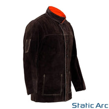 Load image into Gallery viewer, LEATHER WELDING JACKET COW SPLIT HEAT RESISTANT SPATTER WELDERS COAT PPE BLACK
