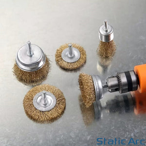 5pc BRASSED STEEL WIRE WHEEL CUP BRUSH SET DRILL GRINDING SANDING RUST REMOVER